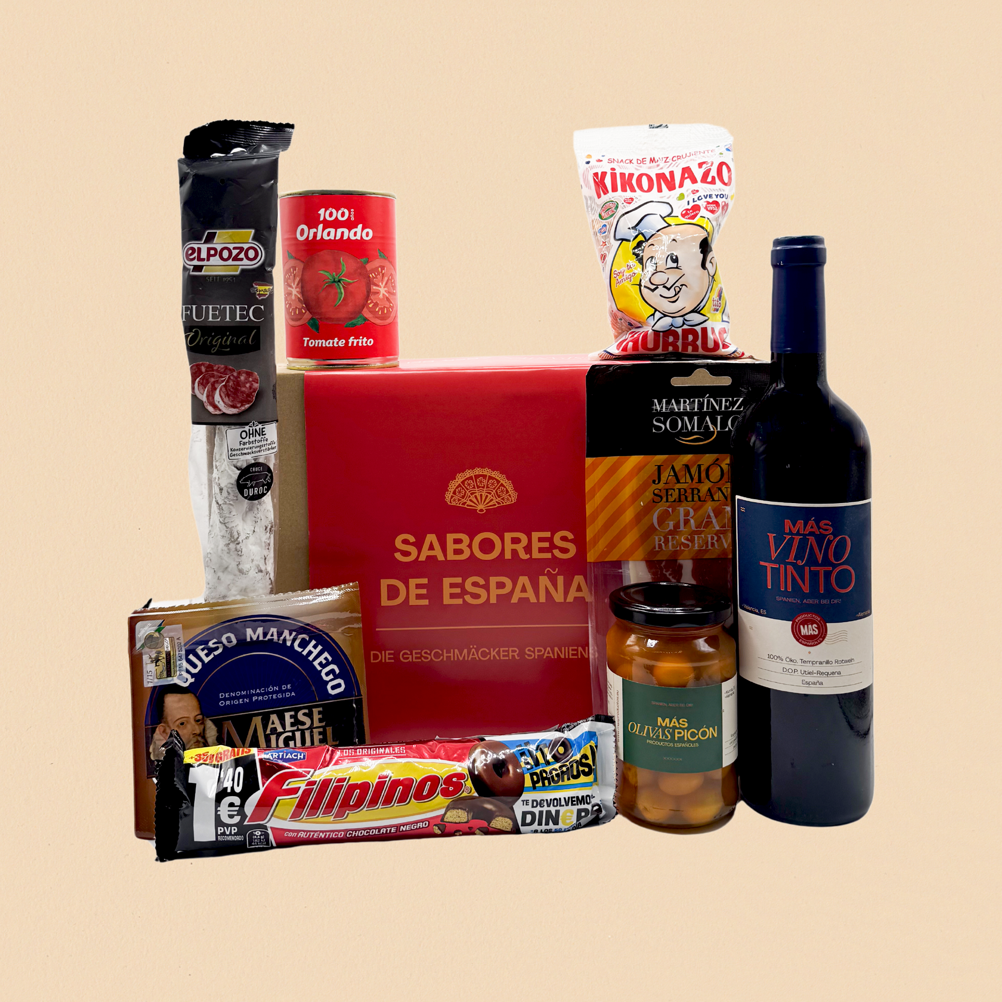 Sabores de España Box – Eine sorgfältig ausgewählte Sammlung der besten und typischsten spanischen Produkte. Perfekt zum Verschenken oder zum Genießen zu Hause. Bringe authentische spanische Aromen auf deinen Tisch