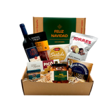 Spanisches Weihnachsts geschenk box, olivas, wein, käse, thunfisch